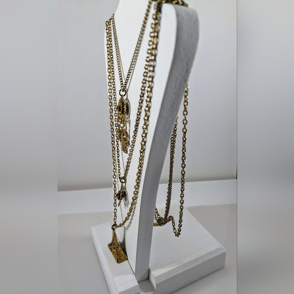 Vintage Goldtone Victorian Revival Triple Strand Necklace - Picture 2 of 9